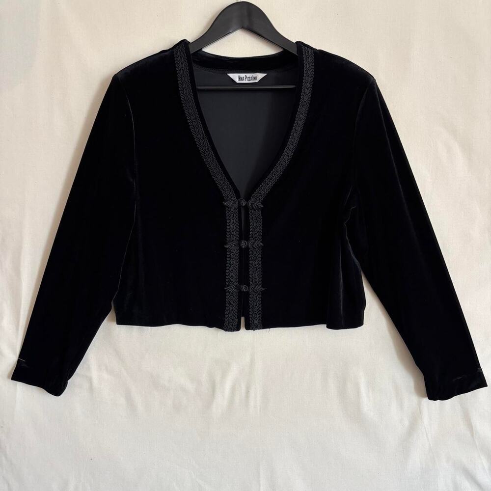 Vintage 90s Nina Piccalino Black Velvet Cropped Jacket Goth -Size S/M
